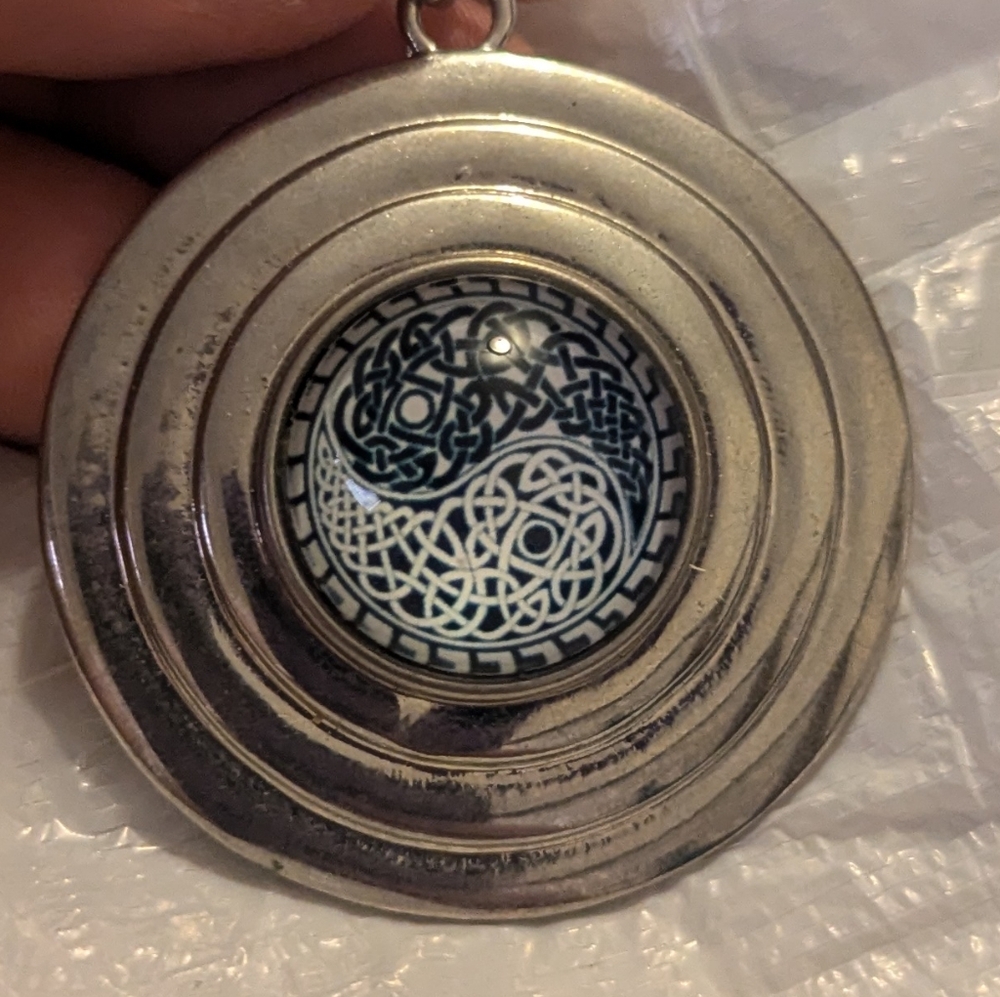 Cool silver pendant with blue Celtic knotwork yinyang